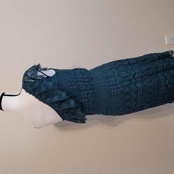 Green Side Shoulder Lace Dress M - Picture 3 of 7